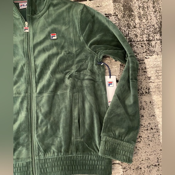 New Men’s Fila O-Fit Velour Track Jacket Green Medium - Picture 7 of 7